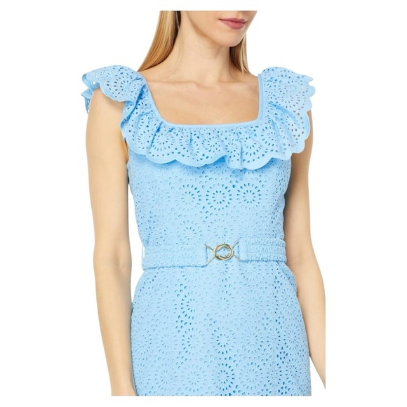 Lilly Pulitzer Ryann Eyelet Shift Dress Sleeveless Sundress with Flutter Sleeves - Picture 3 of 12